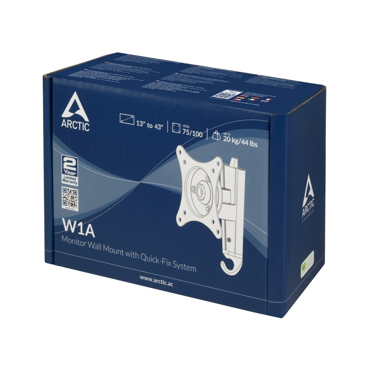 Arctic W1A Monitor Wall Mount - VESA 75/100, Single Arm, 20kg (Boxed) — Buy in Cyprus with Fast Delivery