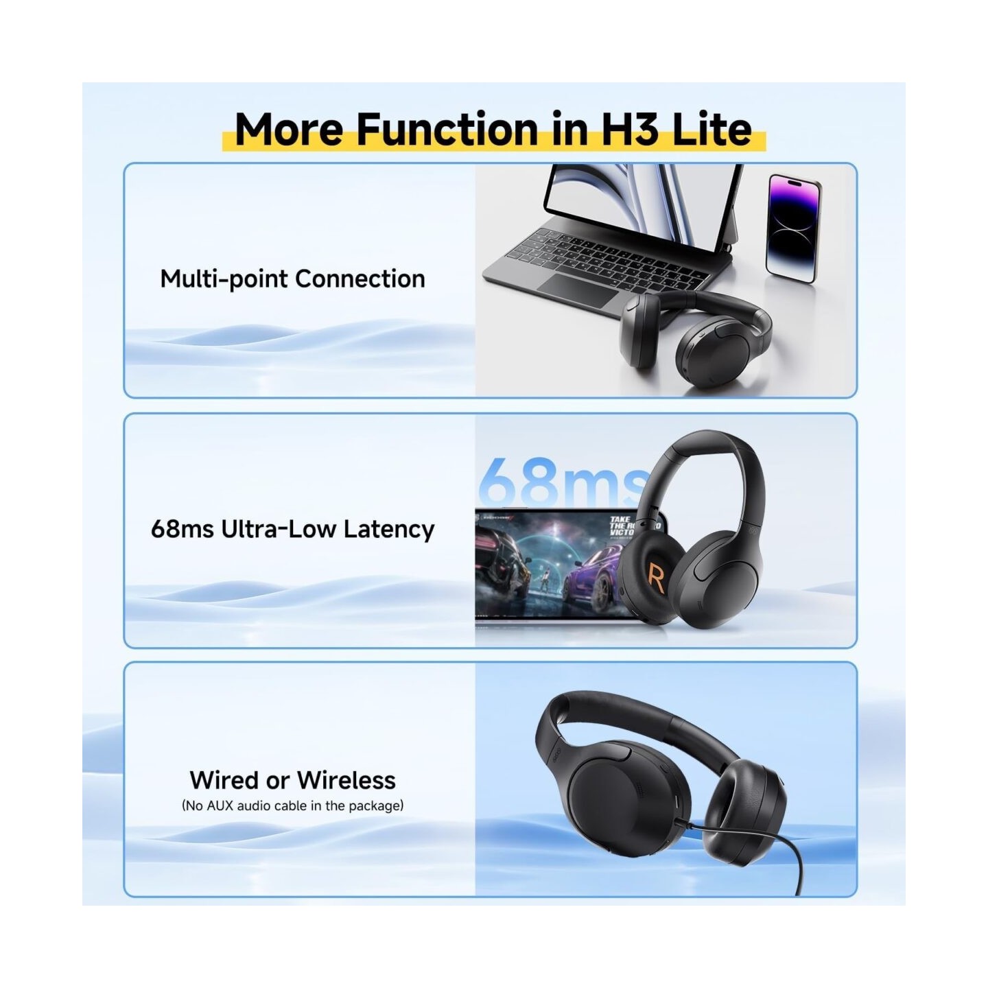 QCY H3 Lite Headset - H3 Lite - ANC, BT5.3, 40mm Drivers, 60h Battery, Black — Buy in Cyprus with Fast Delivery