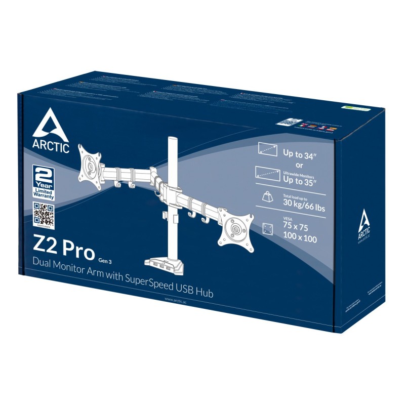 Buy Arctic Z2 Pro Dual-Monitor Arm - Gen 3 - 4-port USB 3.0 hub, mini-USB power ... in Cyprus, Nicosia, Limassol, Larnaka, Pafos