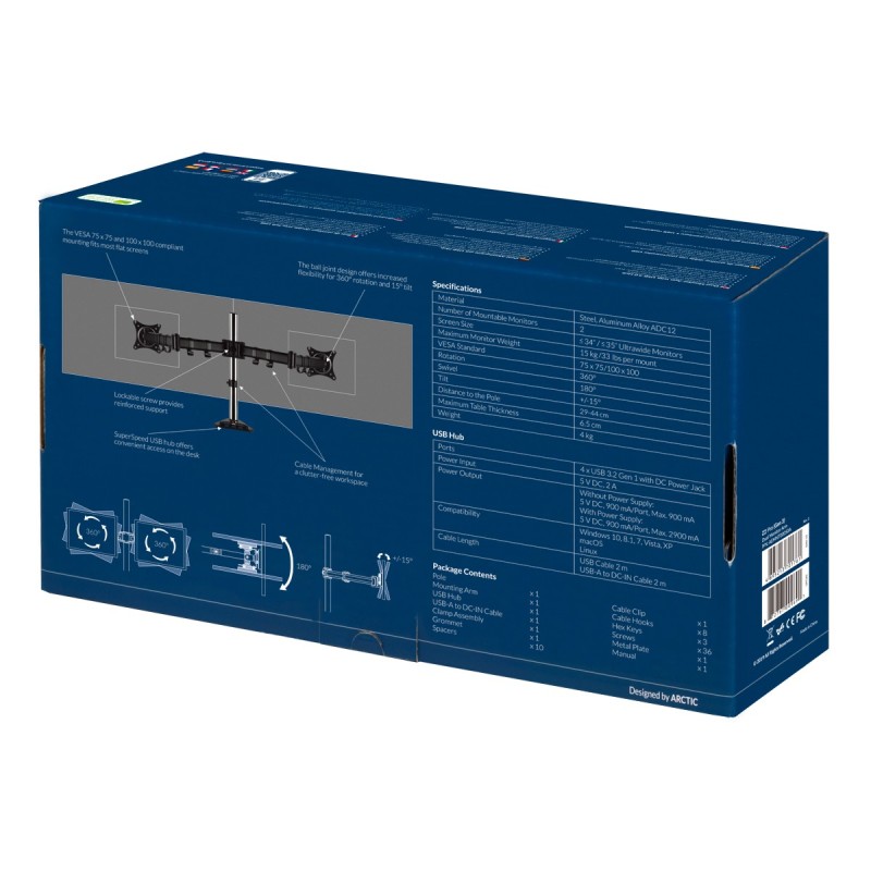 Buy Arctic Z2 Pro Dual-Monitor Arm - Gen 3 - 4-port USB 3.0 hub, mini-USB power ... in Cyprus, Nicosia, Limassol, Larnaka, Pafos