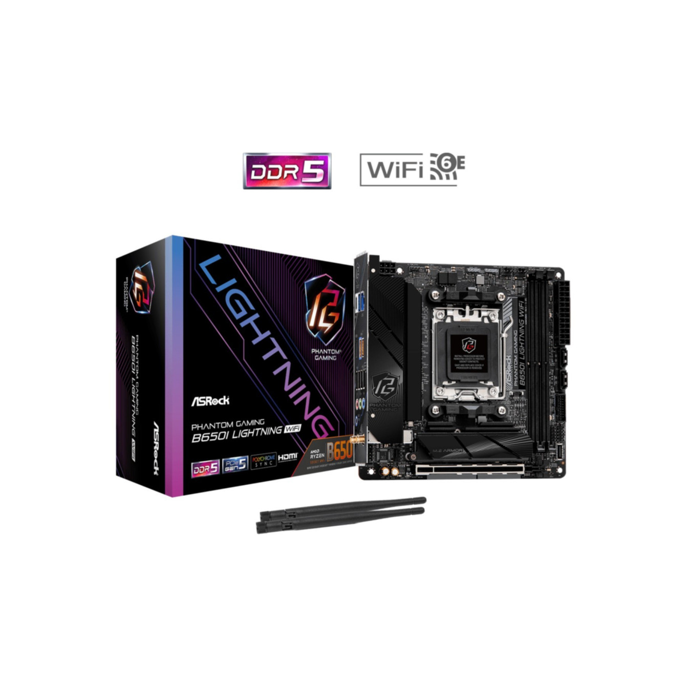 ASRock B650I Lightning WiFi - Mini-ITX AM5 Motherboard - DDR5, Wi-Fi 6E, 2.5Gb LAN, HDMI 2.1, 2x M.2 (Black)