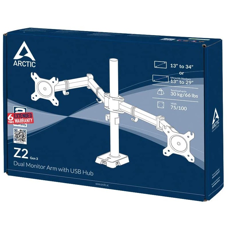Buy Arctic Z2 (Gen 3) - Z2 (Gen 3) - Dual Monitor Arm with 4-Port USB Hub in bla... in Cyprus, Nicosia, Limassol, Larnaka, Pafos