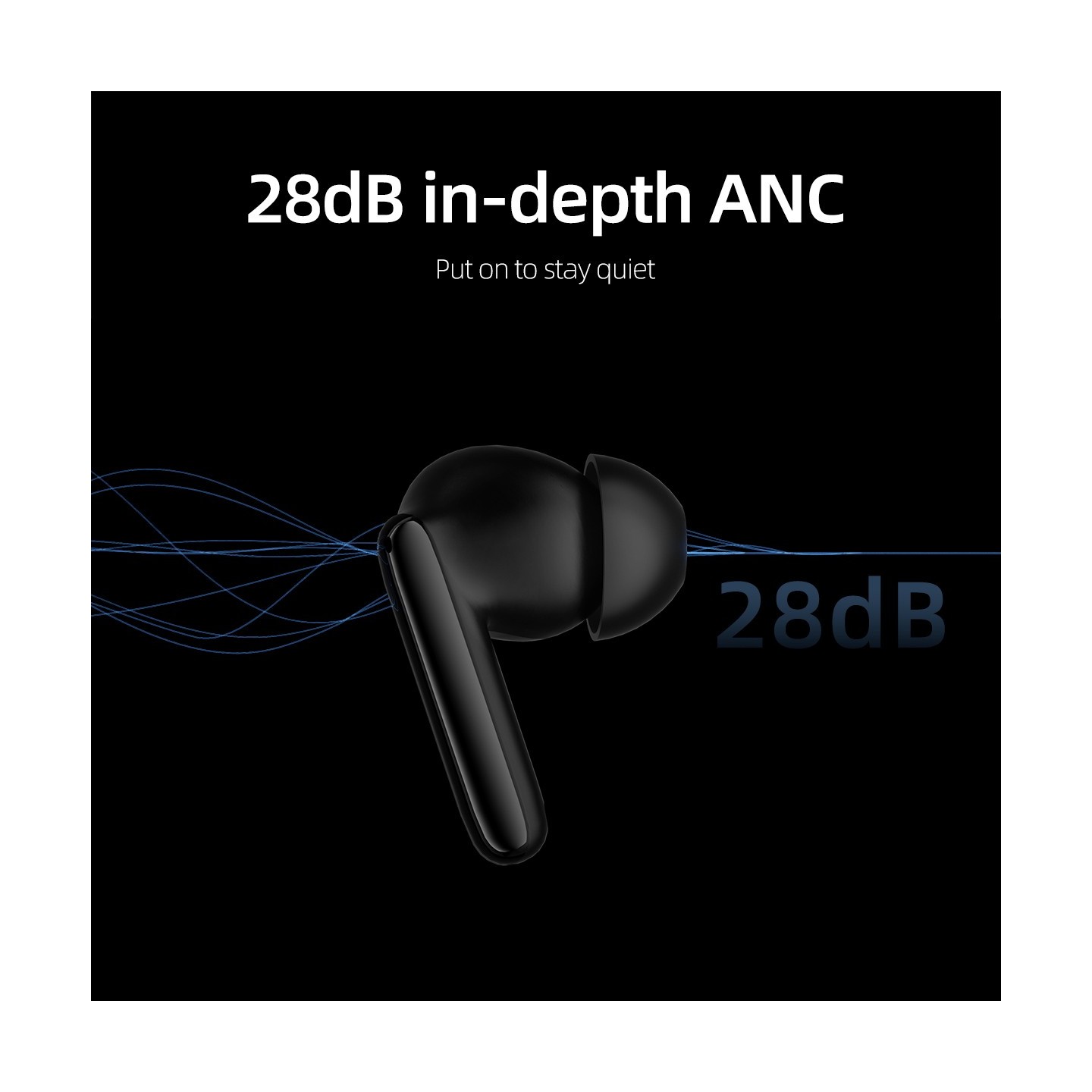 QCY T13 ANC 2 Black - TWS Earbuds with 28dB ANC, 10mm Driver, BT 5.3, 30h Playtime (Black, 10mm, ANC)
