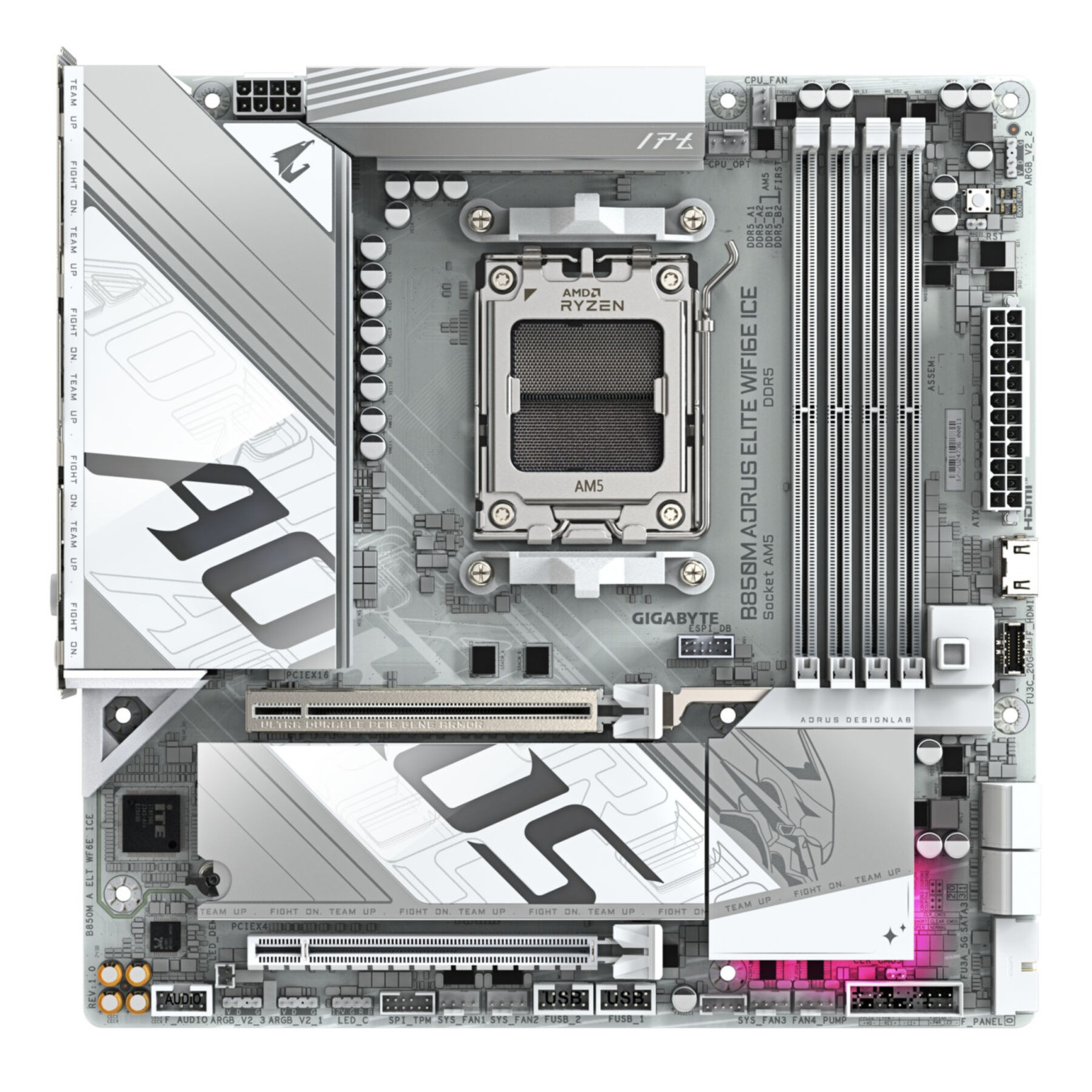 GIGABYTE GA-B850M A ELT WF6E ICE (AM5) - microATX AM5 DDR5 Motherboard, 4x DIMM, Up to 256GB