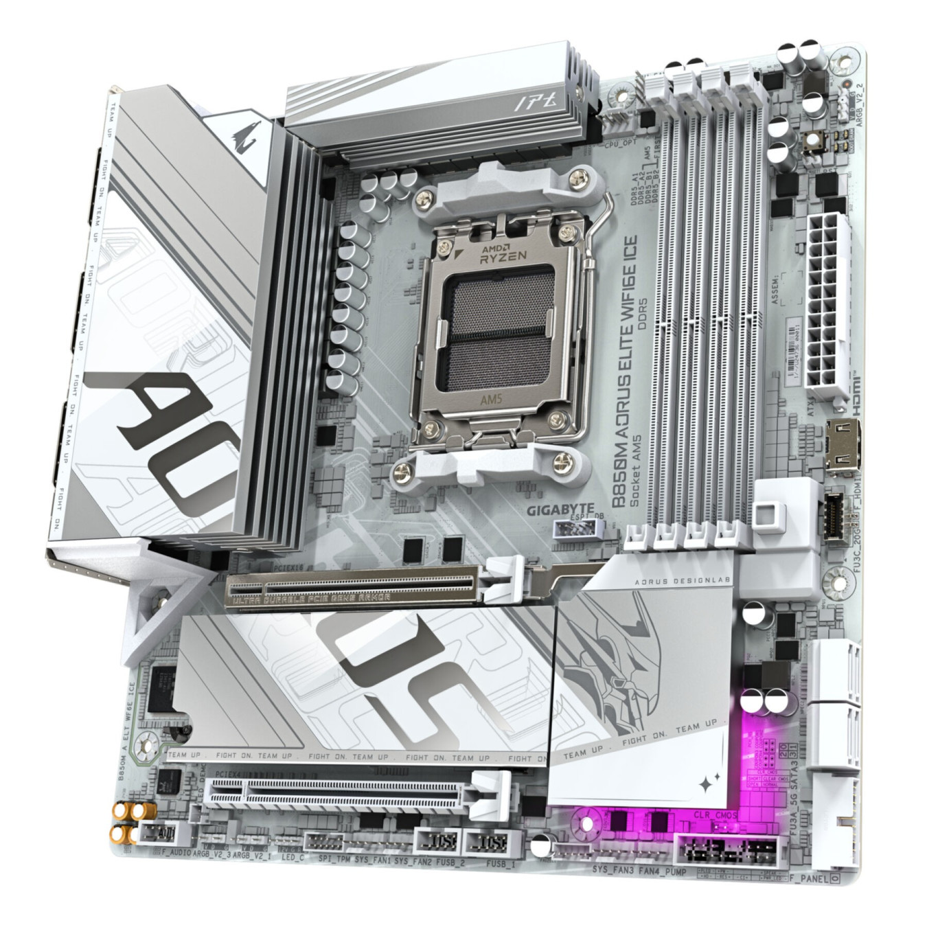 GIGABYTE GA-B850M A ELT WF6E ICE (AM5) - microATX AM5 DDR5 Motherboard, 4x DIMM, Up to 256GB