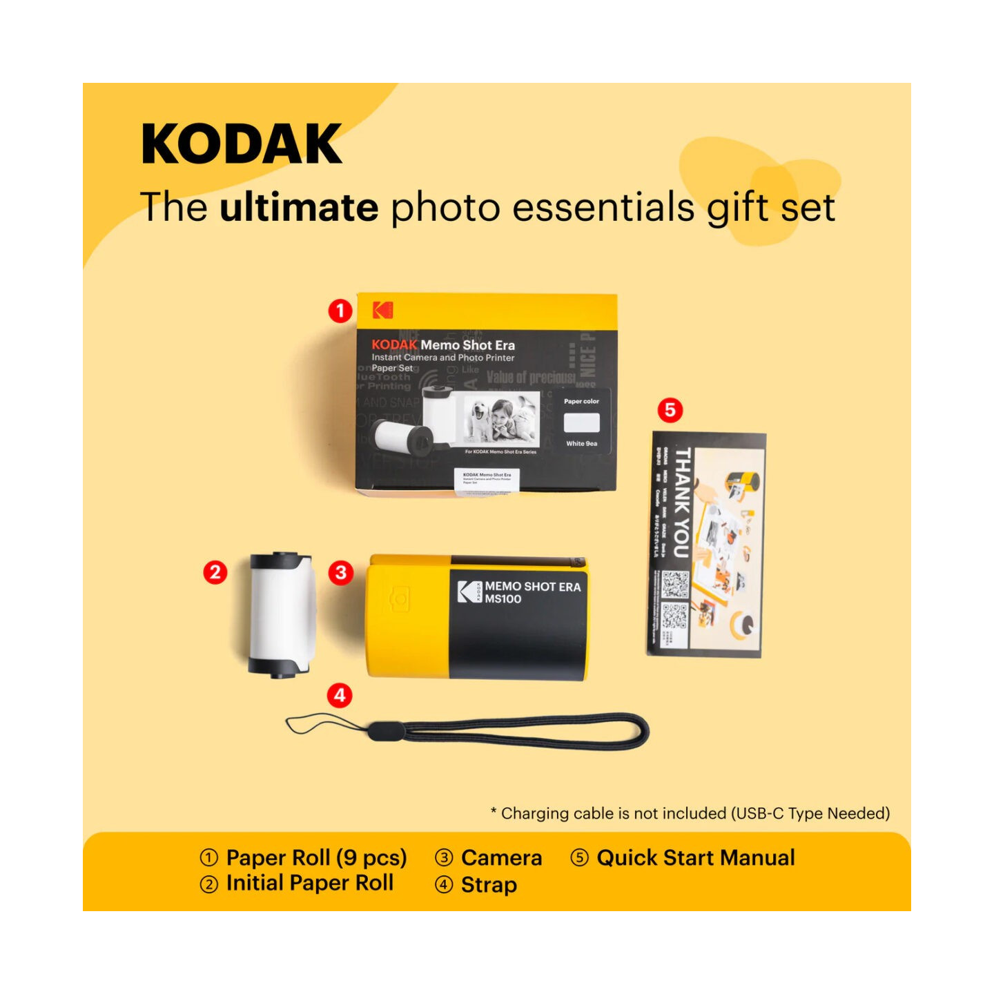 Kodak Memo Shot ERA - ERA - 2-in-1 Instant Camera and Photo Label Printer, Yellow (Includes 1 Roll)