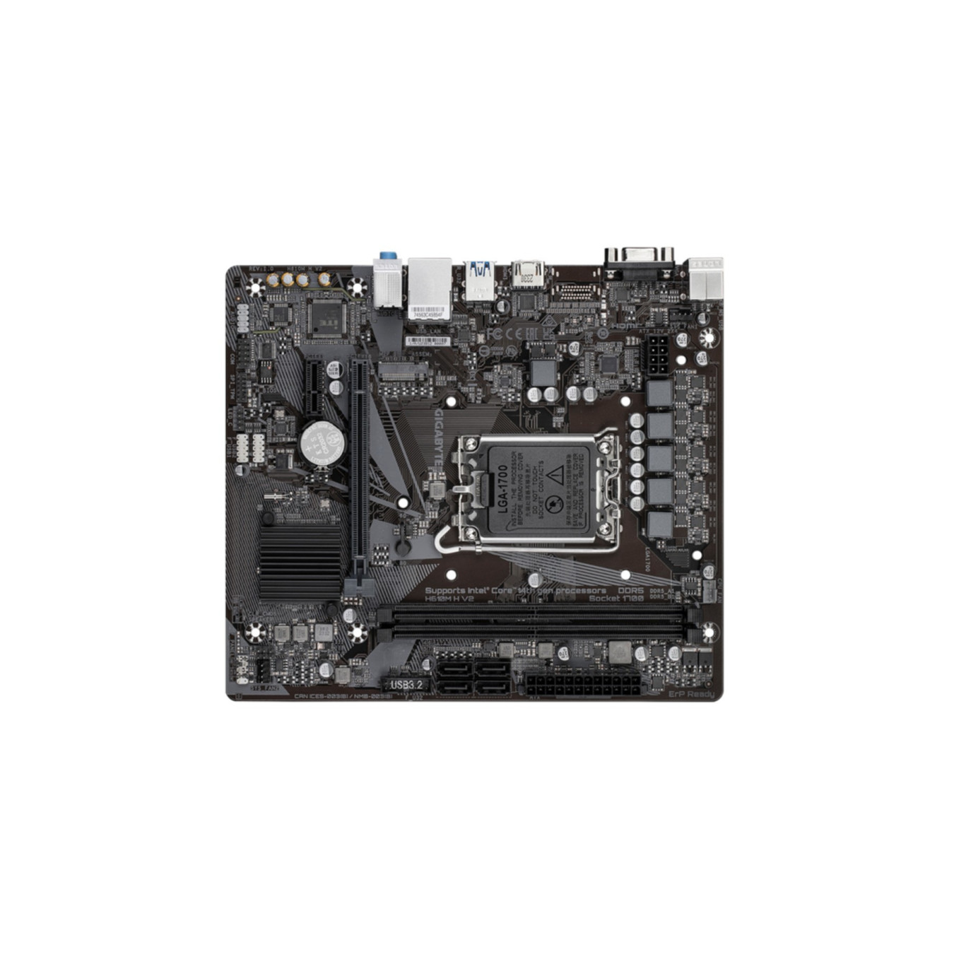 GIGABYTE GA-H610M H V2 - LGA1700 Micro-ATX Motherboard, Intel H610, DDR5, 2x DIMM (Up to 96GB)