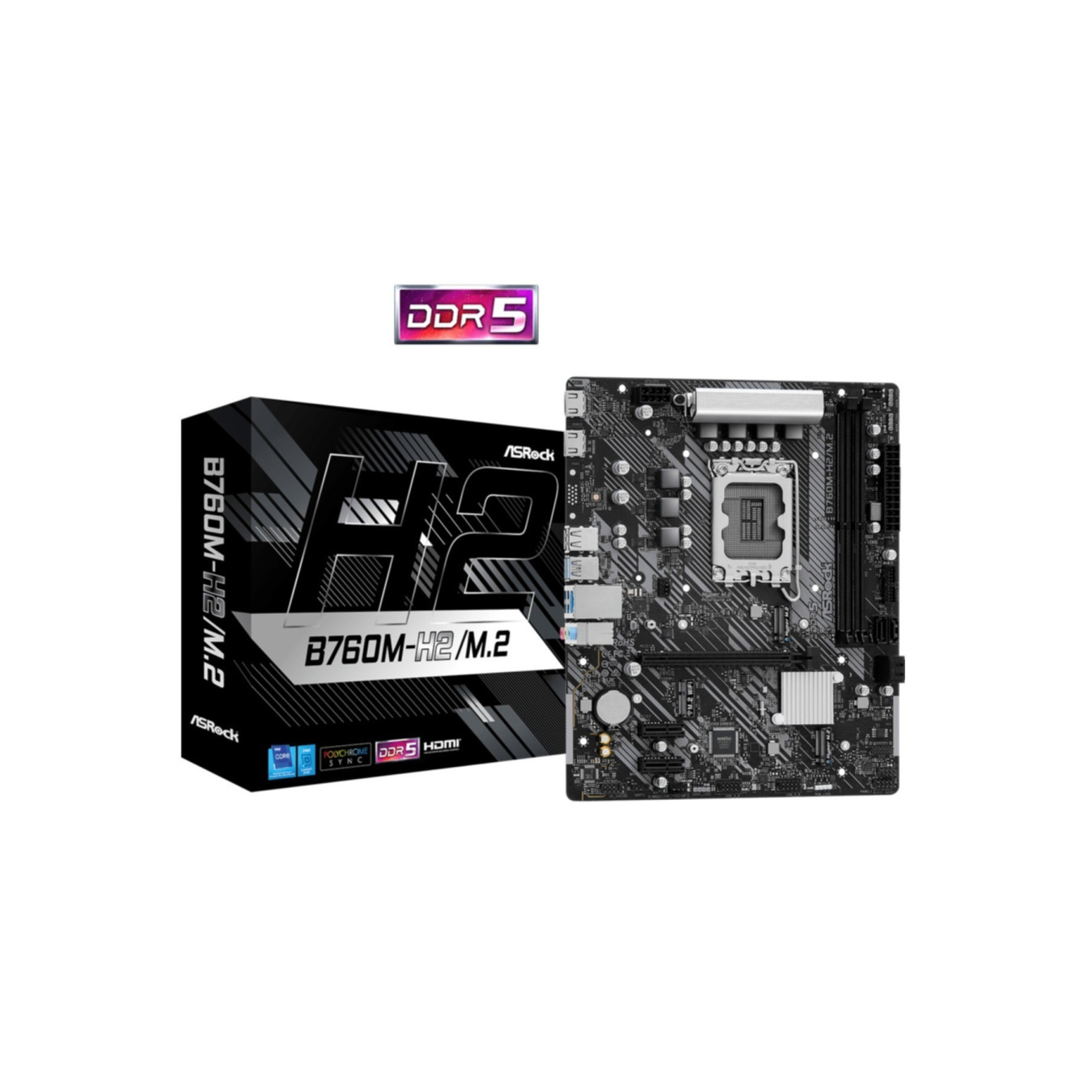 ASRock B760M-H2 M.2 - LGA1700 Micro-ATX Motherboard, Intel B760, DDR5 up to 128GB, 2x M.2, 2.5GbE, HDMI 2.1