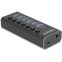 DELOCK 7-Port USB Hub with 4 Ports 10 Gbps and 4 Quick-Charge Ports 5 Gbps, Switch and Illumination - 64326 - Black, Metal