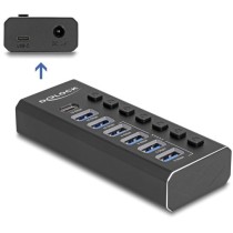 DELOCK 7-Port USB Hub with 4 Ports 10 Gbps and 4 Quick-Charge Ports 5 Gbps, Switch and Illumination - 64326 - Black, Metal