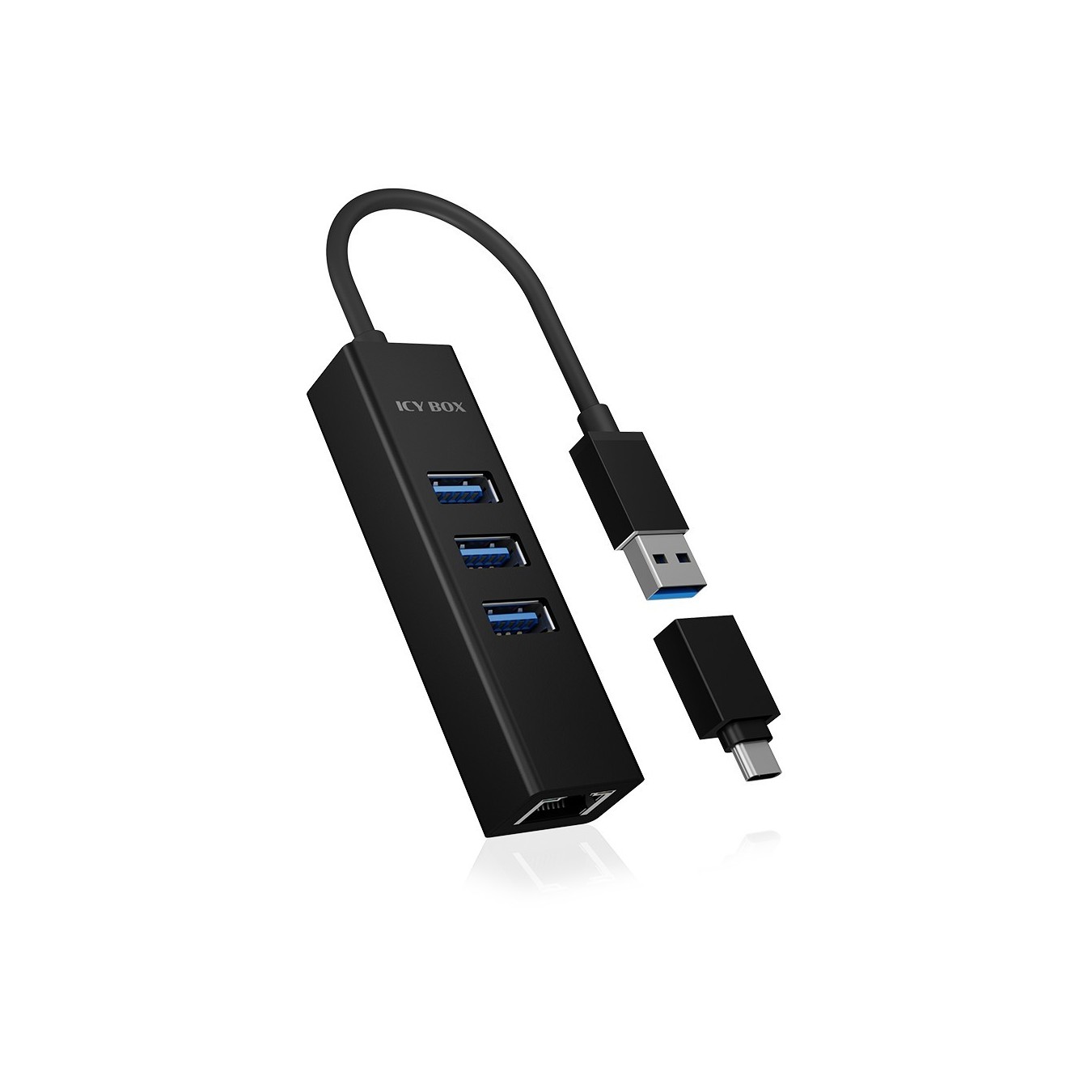 ICY BOX IB-HUB1419-LAN USB 3.0 USB-C HUB 3xUSB 3.0 1xGigabit LAN - IB-HUB1419-LAN - Black Aluminium