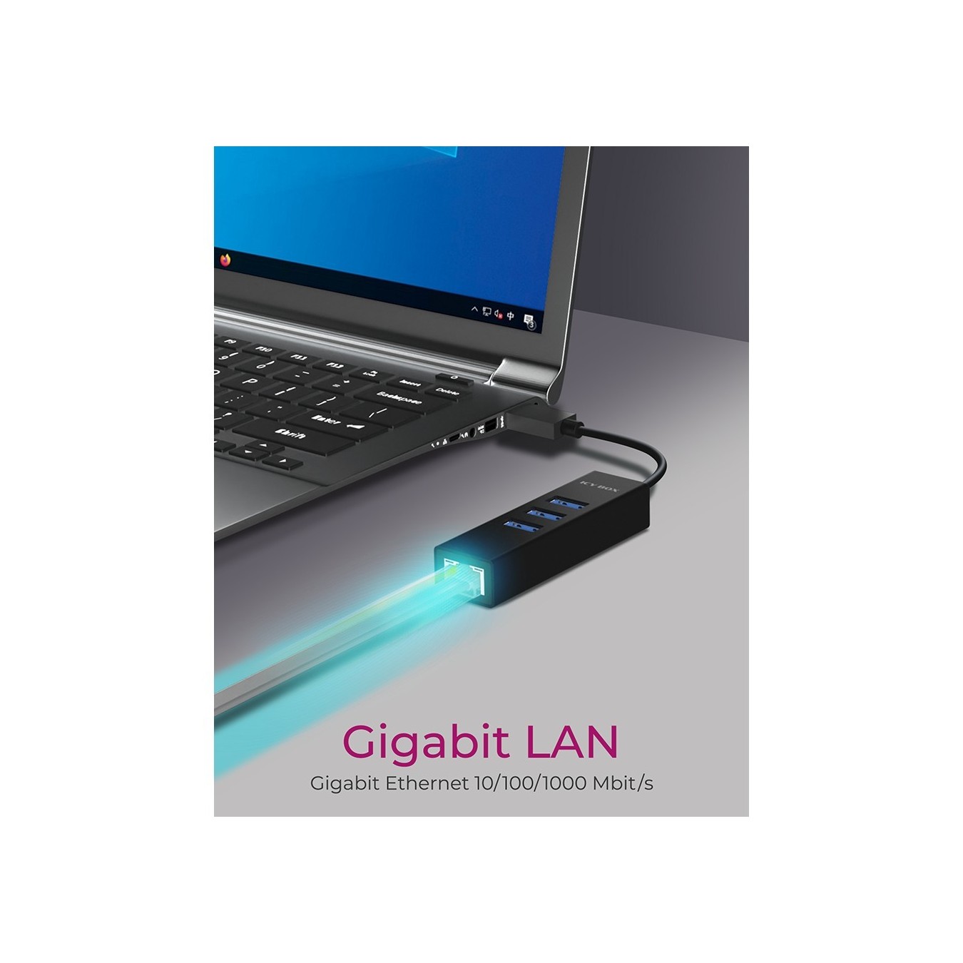 ICY BOX IB-HUB1419-LAN USB 3.0 USB-C HUB 3xUSB 3.0 1xGigabit LAN - IB-HUB1419-LAN - Black Aluminium