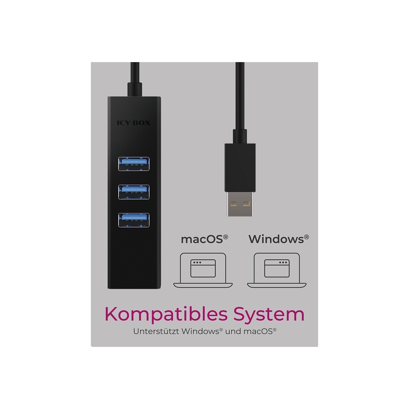 ICY BOX IB-HUB1419-LAN USB 3.0 USB-C HUB 3xUSB 3.0 1xGigabit LAN - IB-HUB1419-LAN - Black Aluminium