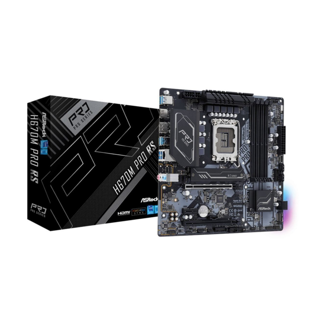 ASRock H670M Pro RS - H670M PRO RS - LGA1700 Micro-ATX, Intel H670, DDR4 up to 128GB, 2x M.2, 4x SATA, HDMI 2.1