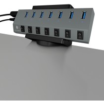 ICY BOX HUB & Power Strip Desk Mount - Black - Desk-mount hub and power strip for tidy workstation