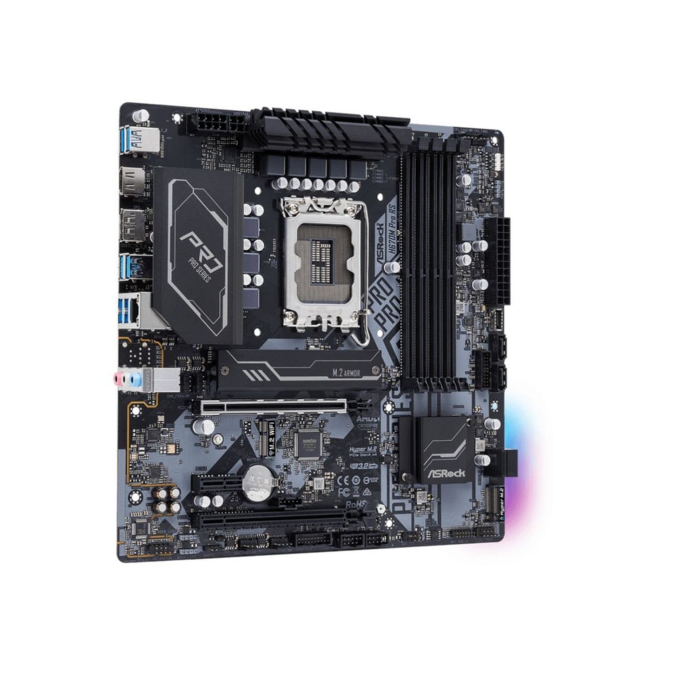 ASRock H670M Pro RS - H670M PRO RS - LGA1700 Micro-ATX, Intel H670, DDR4 up to 128GB, 2x M.2, 4x SATA, HDMI 2.1