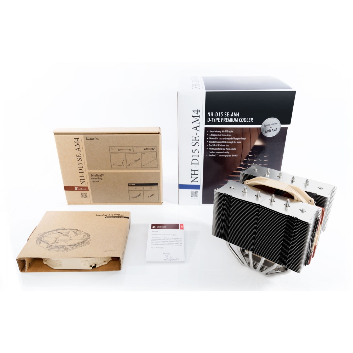 K NOCTUA NH-D15 SE-AM4 Processor Cooler Computer Cooling Component - NH-D15 SE-AM4 - Beige. Brown. Stainless steel