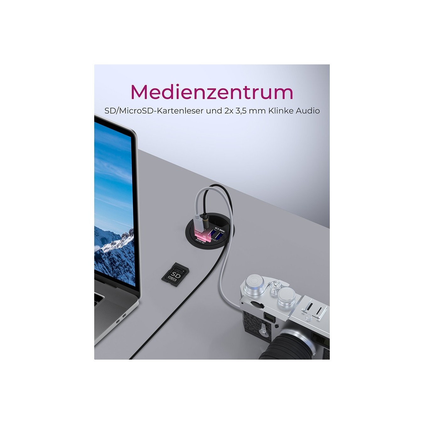 Desk Hub with 2 Card Readers, Audio In/Out, Charging Function and LED ICY BOX — Buy in Cyprus with Fast Delivery