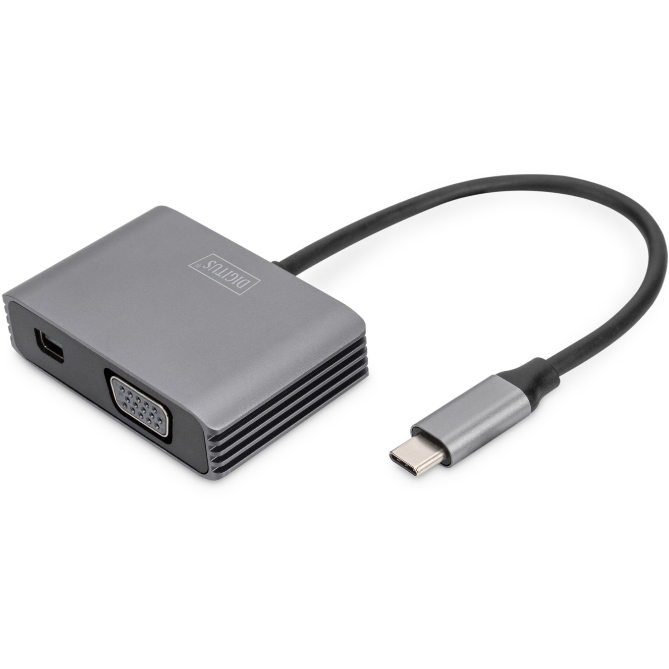 Adapter DIGITUS mini DP + VGA Adapter 20cm 4K 30Hz Silver Aluminum Housing — Buy in Cyprus with Fast Delivery