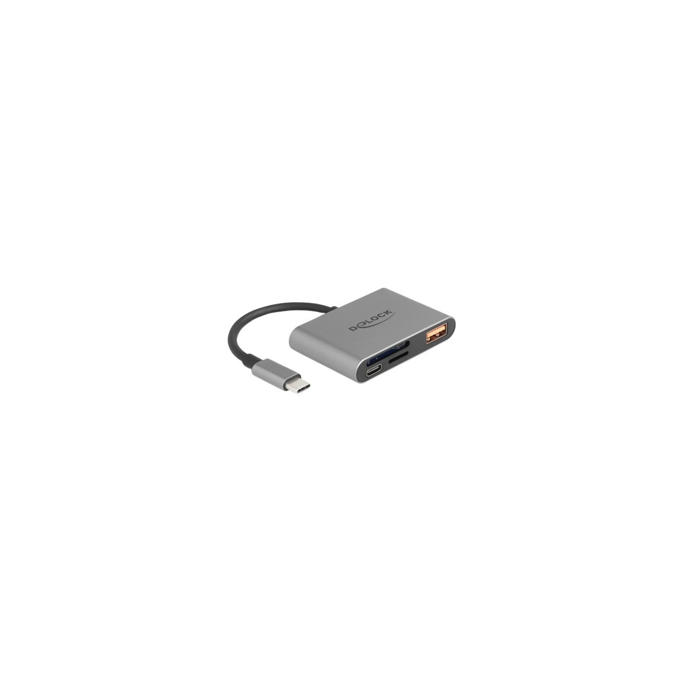 DELOCK USB-C Card Reader for SD and microSD Cards + USB 10 Gbps Type-A Port and USB Type-C PD 2.0 85 W