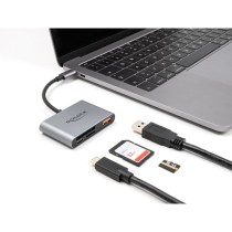 DELOCK USB-C Card Reader for SD and microSD Cards + USB 10 Gbps Type-A Port and USB Type-C PD 2.0 85 W