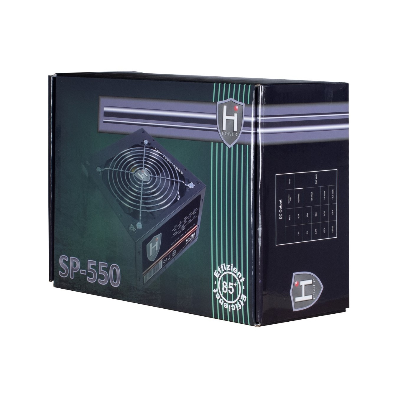 550W Inter-Tech HIPOWER - SP-550 - 100 - 240 V, 50 - 60 Hz, 10 A, Active PFC, ATX version 2.4, 12 cm fan, Black