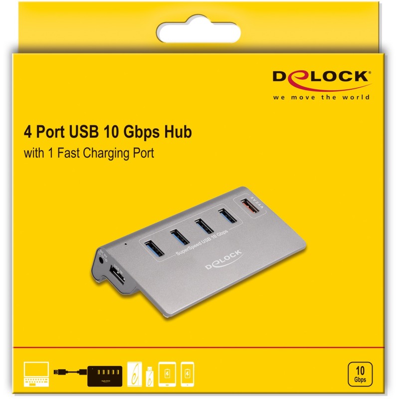 Buy DELOCK USB 10 Gbps Hub mit 4 USB Typ-A Ports + 1 Schnellladeport inkl. Netzteil in Cyprus, Nicosia, Limassol, Larnaka, Pafos
