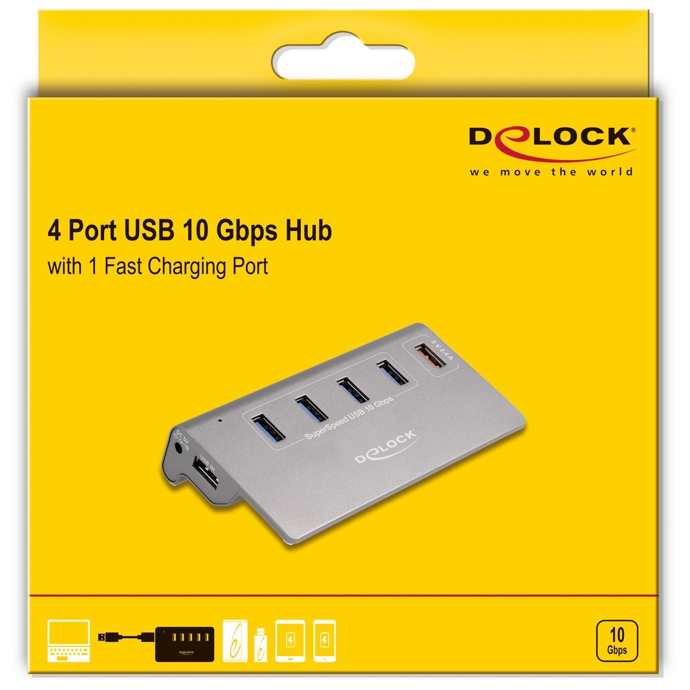 DELOCK USB 10 Gbps Hub mit 4 USB Typ-A Ports + 1 Schnellladeport inkl. Netzteil — Buy in Cyprus with Fast Delivery