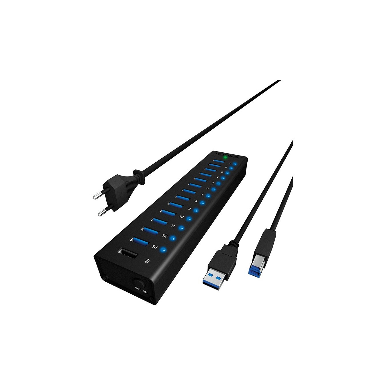 HUB USB 3.0 . 13 Port. +1x Ladeport Aluminium-mit Netzteil ICY BOX — Buy in Cyprus with Fast Delivery