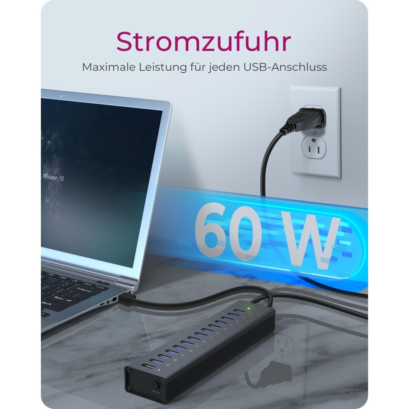 HUB USB 3.0 . 13 Port. +1x Ladeport Aluminium-mit Netzteil ICY BOX — Buy in Cyprus with Fast Delivery