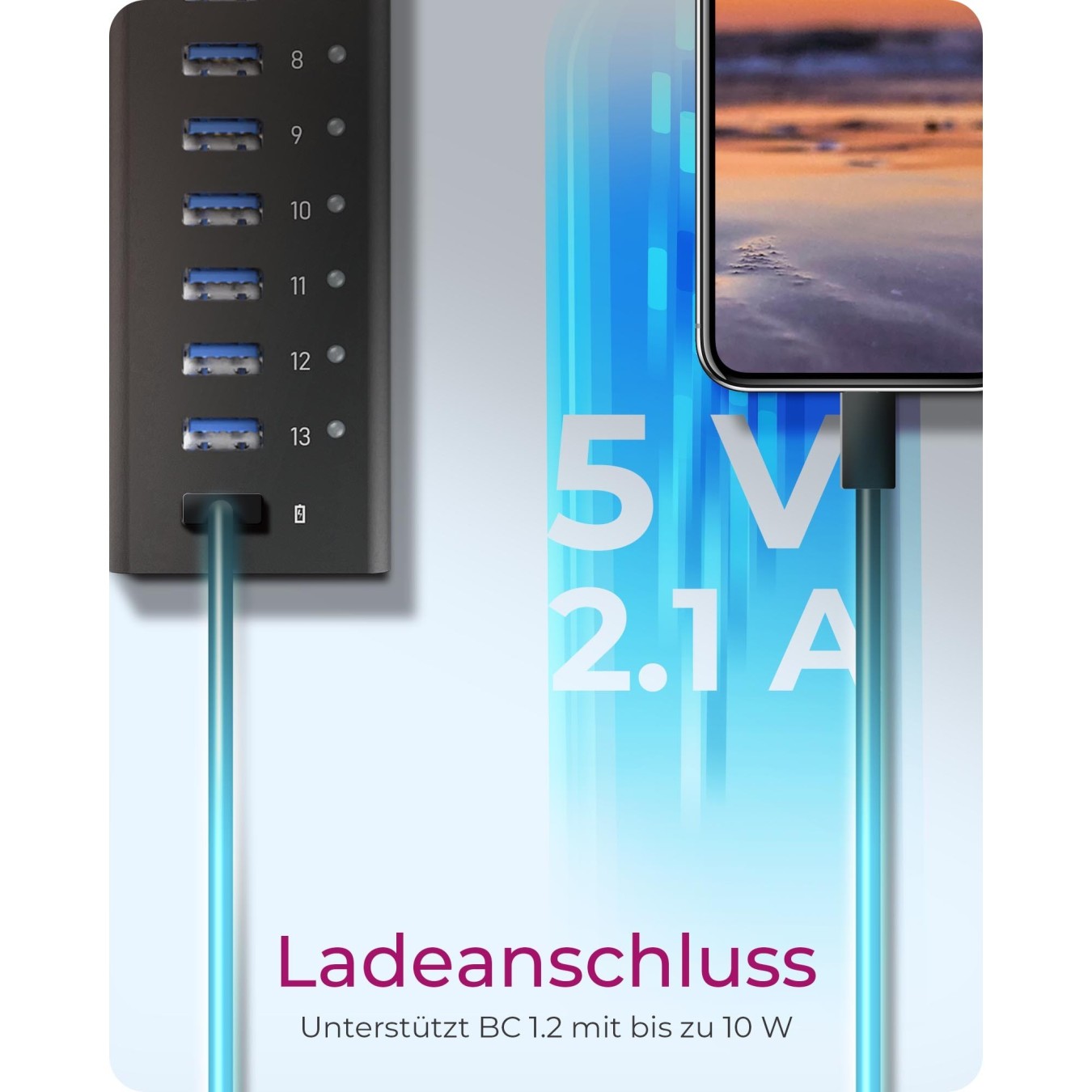 HUB USB 3.0 . 13 Port. +1x Ladeport Aluminium-mit Netzteil ICY BOX — Buy in Cyprus with Fast Delivery