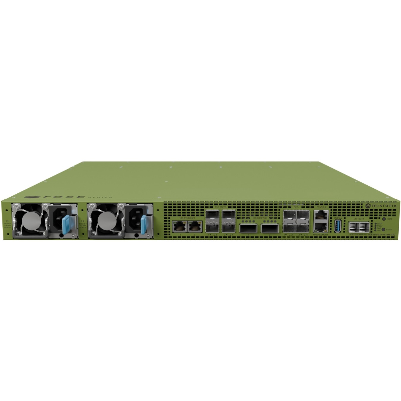 MikroTik ROSE Data Server - RDS2216-2XG-4S+4XS-2XQ. 2x 100G QSFP. 4x 25G SFP28. 4x 10G SFP+. 2x 10G RJ45