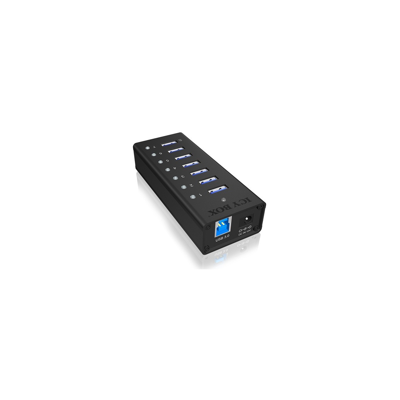 ICY BOX HUB 7Port - IB-AC618 - Black Aluminium, 7x USB 3.2 Gen 1 (3.1 Gen 1) Type-A & Type-B, 0.8 m