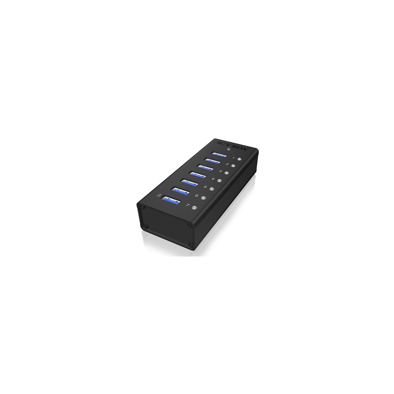 ICY BOX HUB 7Port - IB-AC618 - Black Aluminium, 7x USB 3.2 Gen 1 (3.1 Gen 1) Type-A & Type-B, 0.8 m