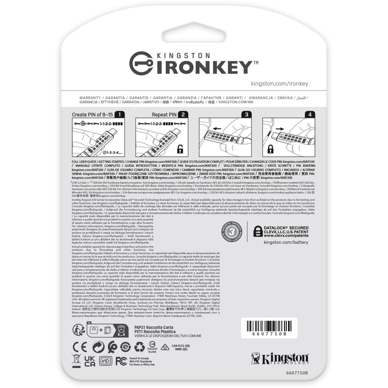 STICK 512GB Kingston IronKey Keypad 200C - Blue, retail - AES-256, USB-C, 3.2 Gen1 (3.1 Gen1)