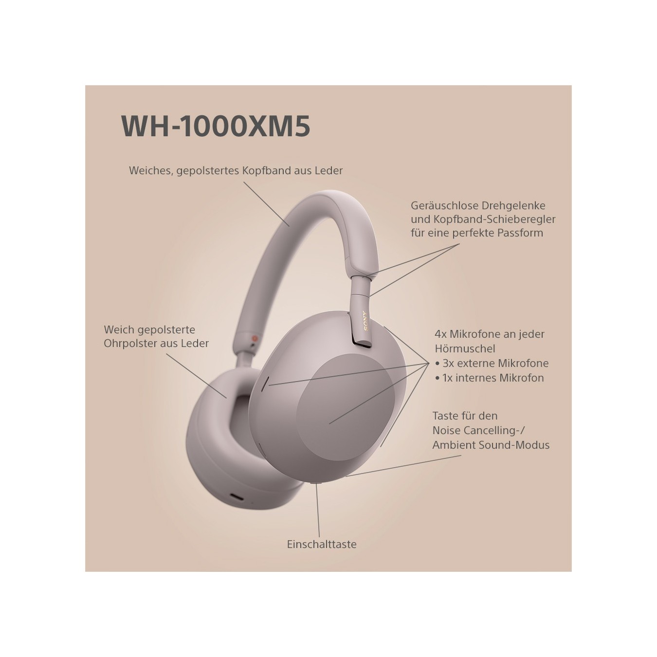Sony WH-1000XM5 Headphones - WH-1000XM5 - Pink, Wireless, Over-Ear with ANC — Buy in Cyprus with Fast Delivery