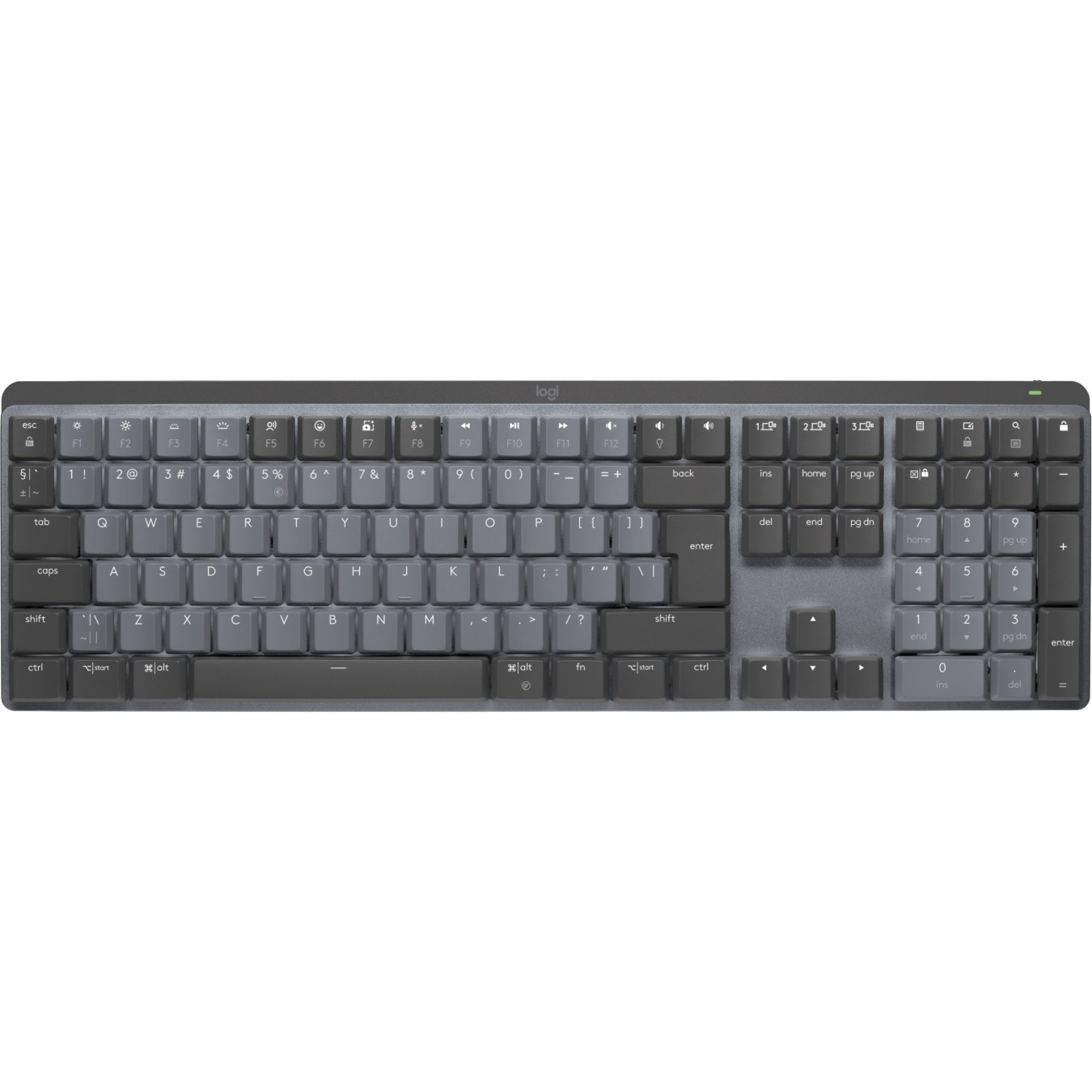 MX MECHANICAL WRLS ILLUM. KEYB - Graphite - Full-size (100%), Wireless, RF Wireless + Bluetooth, Mechanical, QWERTY