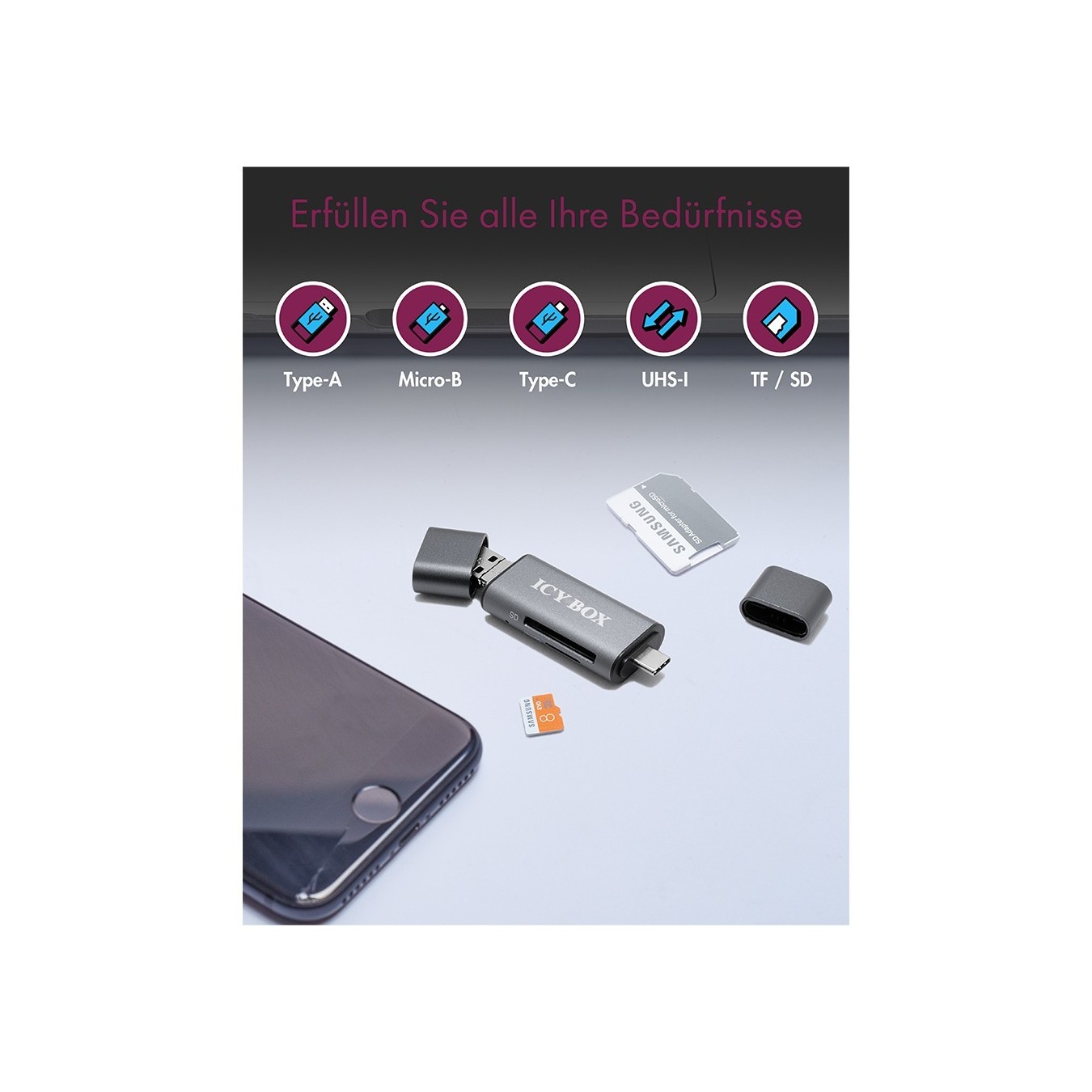 ICY BOX IB-CR200-C Multi-USB SD MicroSD Kartenleser - IB-CR200-C - SD + microSD — Buy in Cyprus with Fast Delivery