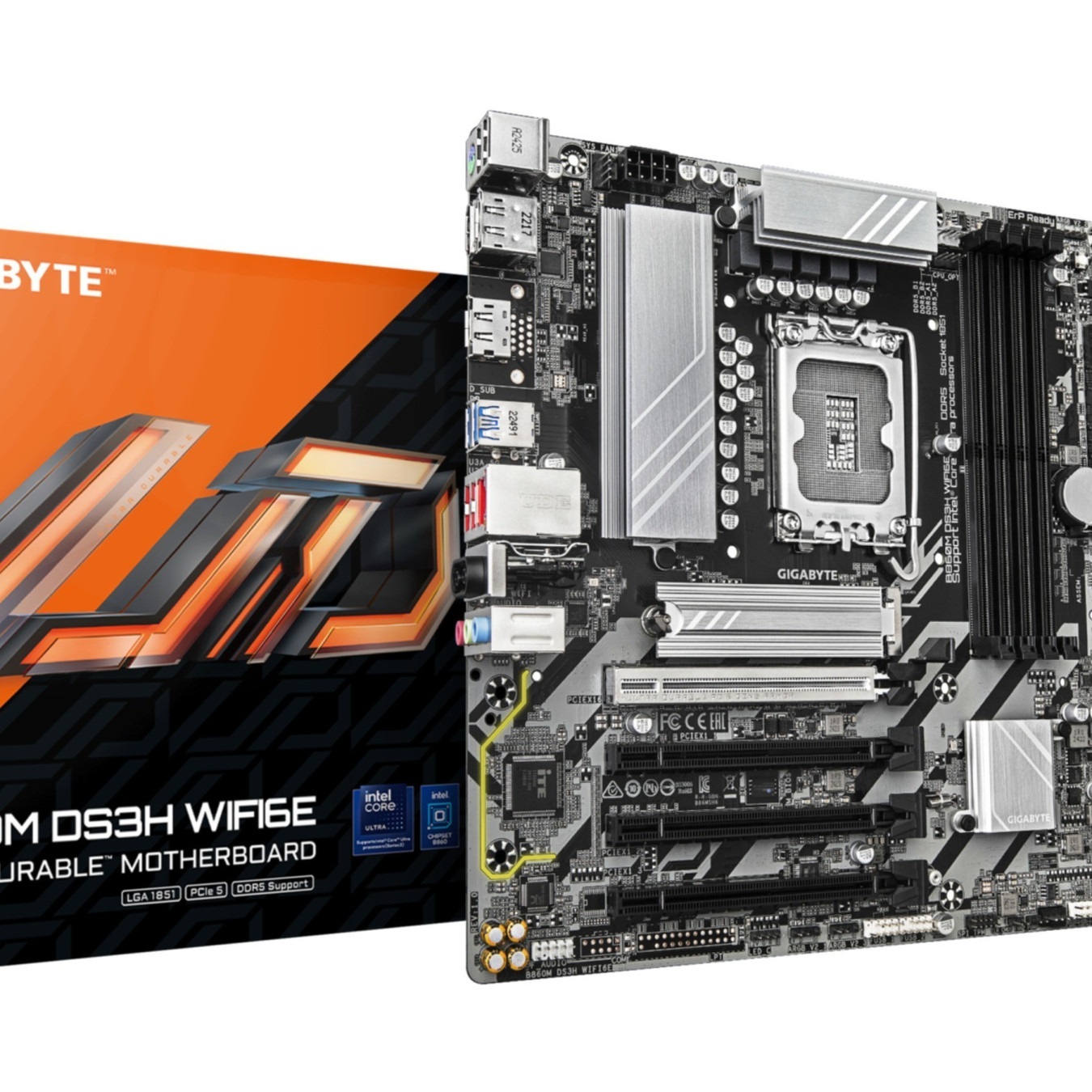 GIGABYTE GA-B860M DS3H WIFI6E - LGA1851 mATX Motherboard - DDR5, 4x DIMM, 256GB Max, Wi-Fi 6E