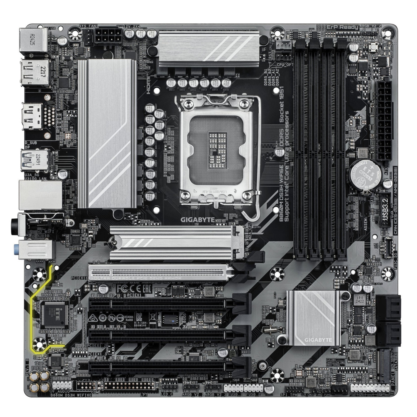 GIGABYTE GA-B860M DS3H WIFI6E - LGA1851 mATX Motherboard - DDR5, 4x DIMM, 256GB Max, Wi-Fi 6E