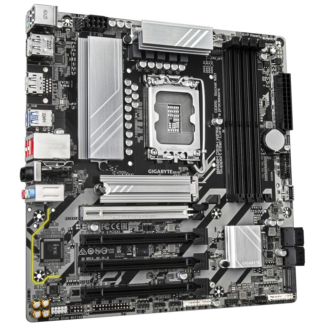 GIGABYTE GA-B860M DS3H WIFI6E - LGA1851 mATX Motherboard - DDR5, 4x DIMM, 256GB Max, Wi-Fi 6E