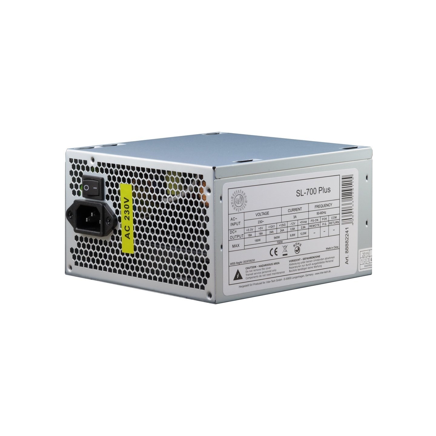Inter-Tech SL-700 Plus 700W ATX PSU - Active PFC, Non-Modular, Silver (Boxed) — Buy in Cyprus with Fast Delivery