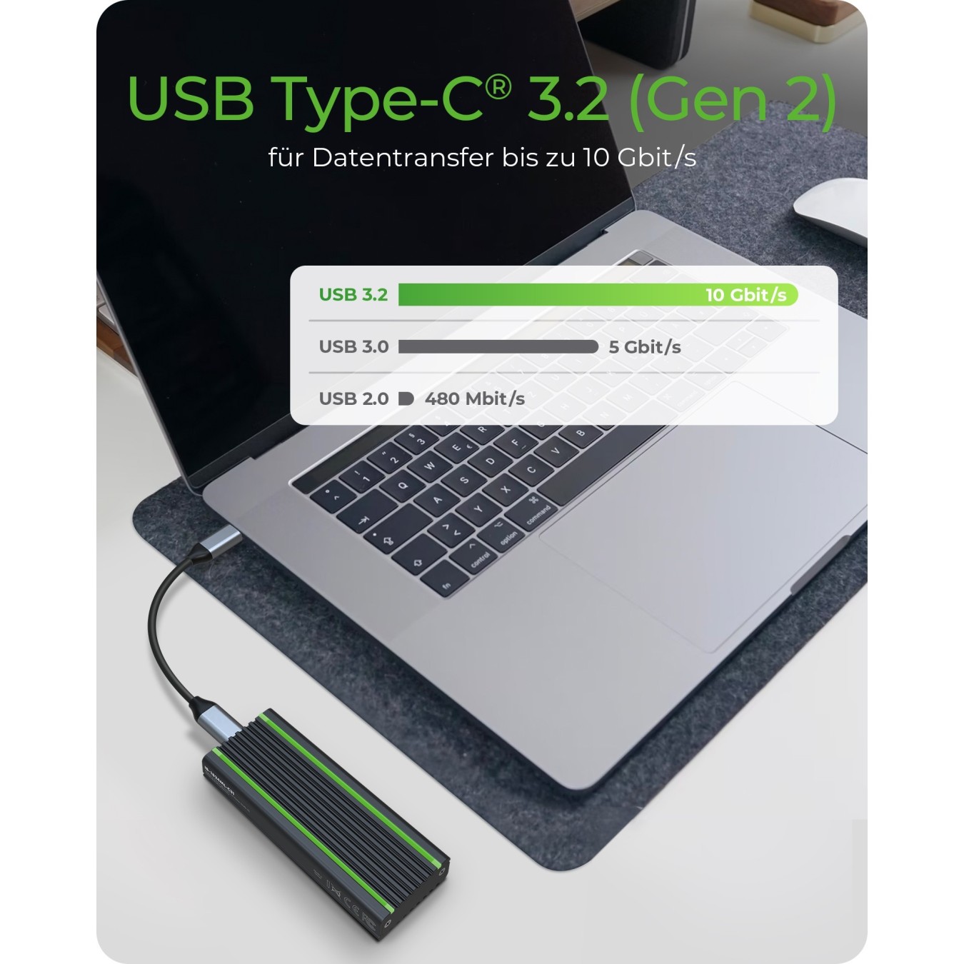ICY BOX IB-1824ML-C31 Externes USB-C 3.2 Gehäuse für M.2 NVMe SSD mit LED-Beleuchtung - Black