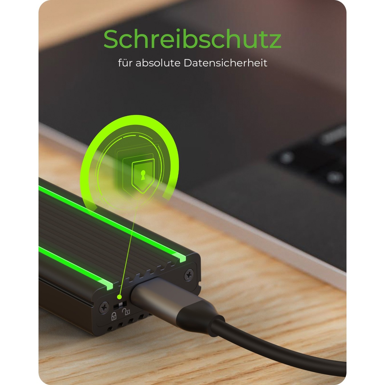 ICY BOX IB-1824ML-C31 Externes USB-C 3.2 Gehäuse für M.2 NVMe SSD mit LED-Beleuchtung - Black