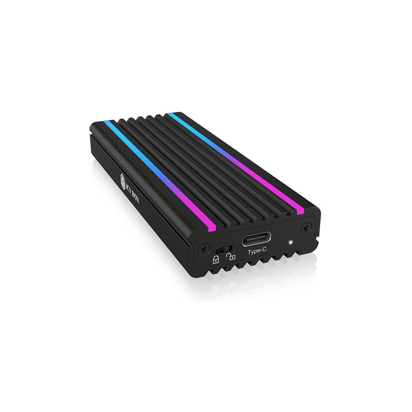 ICY BOX IB-1824ML-C31 Externes USB-C 3.2 Gehäuse für M.2 NVMe SSD mit LED-Beleuchtung - Black