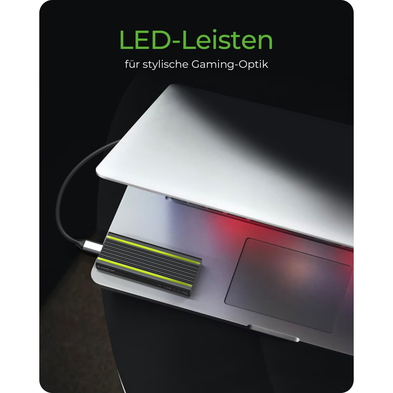 ICY BOX IB-1824ML-C31 Externes USB-C 3.2 Gehäuse für M.2 NVMe SSD mit LED-Beleuchtung - Black
