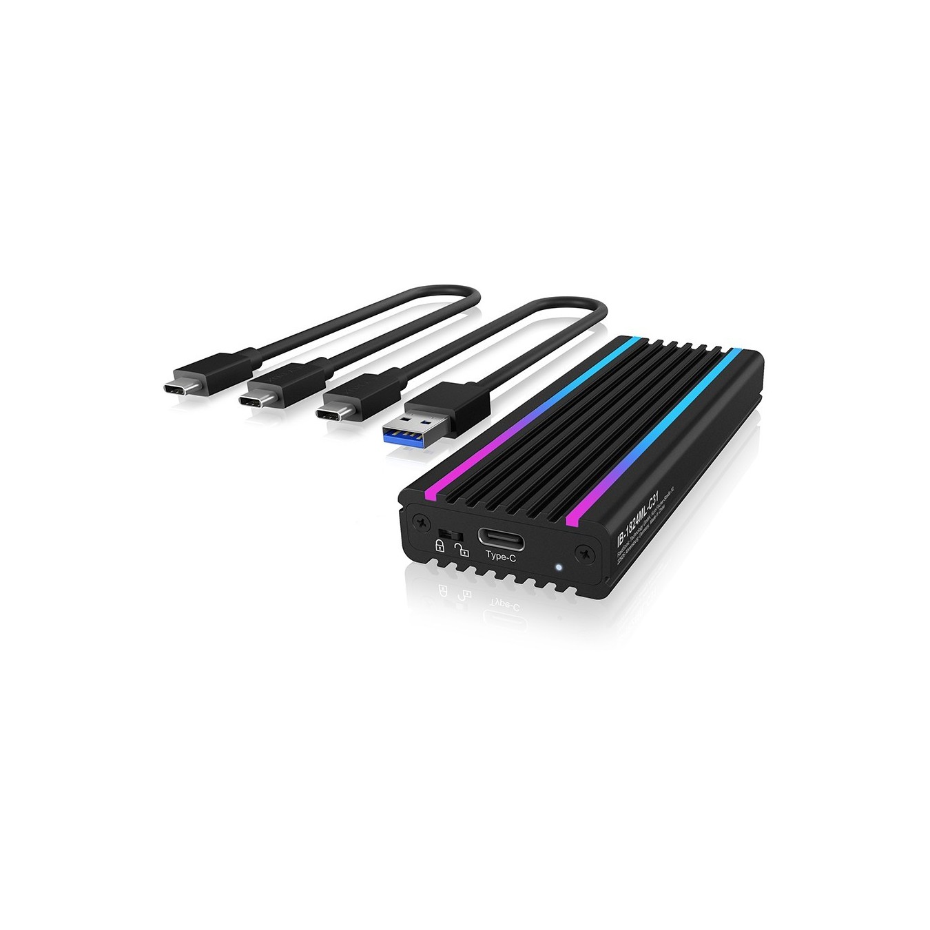 ICY BOX IB-1824ML-C31 Externes USB-C 3.2 Gehäuse für M.2 NVMe SSD mit LED-Beleuchtung - Black