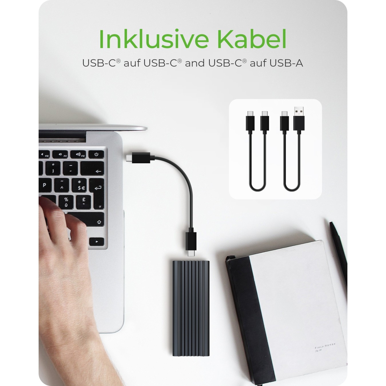 ICY BOX IB-1824ML-C31 Externes USB-C 3.2 Gehäuse für M.2 NVMe SSD mit LED-Beleuchtung - Black