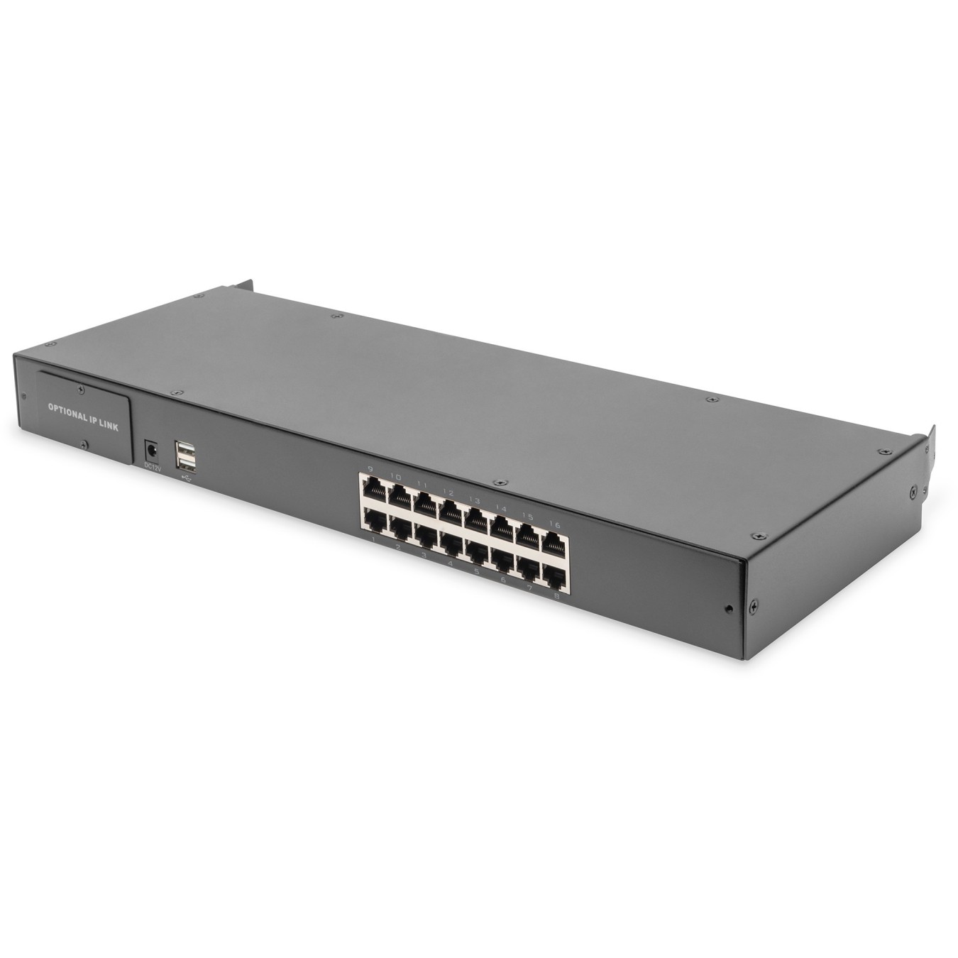 DIGITUS Modular HD LCD KVM Console with 19-inch TFT, 16-Port CAT5 KVM, Touchpad, US Keyboard Layout