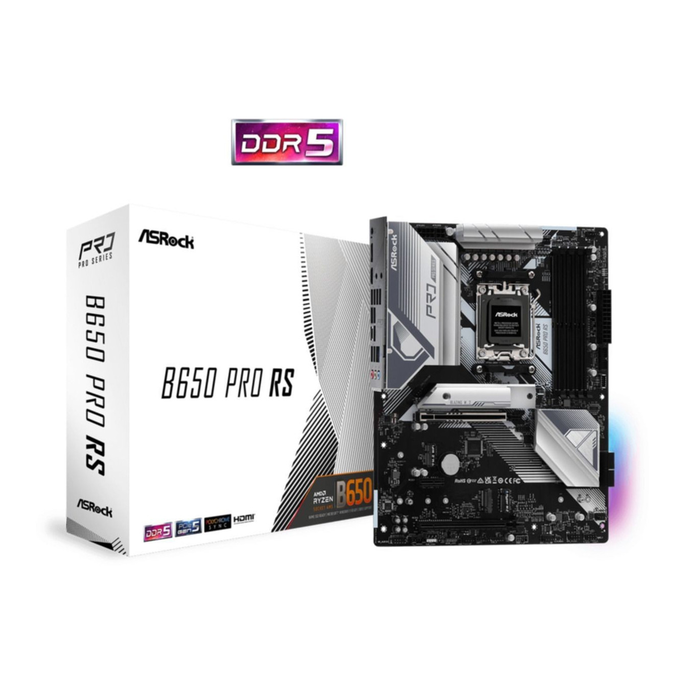 ASRock B650 Pro RS - AM5 ATX Motherboard - DDR5 128GB Max, PCIe 4.0, 1x M.2, 2x SATA III, 2.5Gb LAN, HDMI/DP